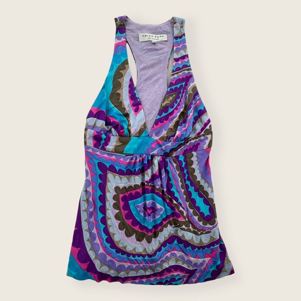 Trina Turk Top‎ Womens Size 2 Tank Racerback Silk Stretch Tie Paisley NEW